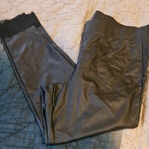 Torrid Black Faux Leather Leggings With Lace Trim